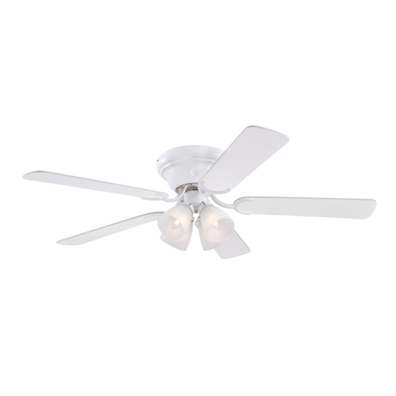 Rosenblatt 52'' Ceiling Fan with Light Kit, Frosted Ribbed, White