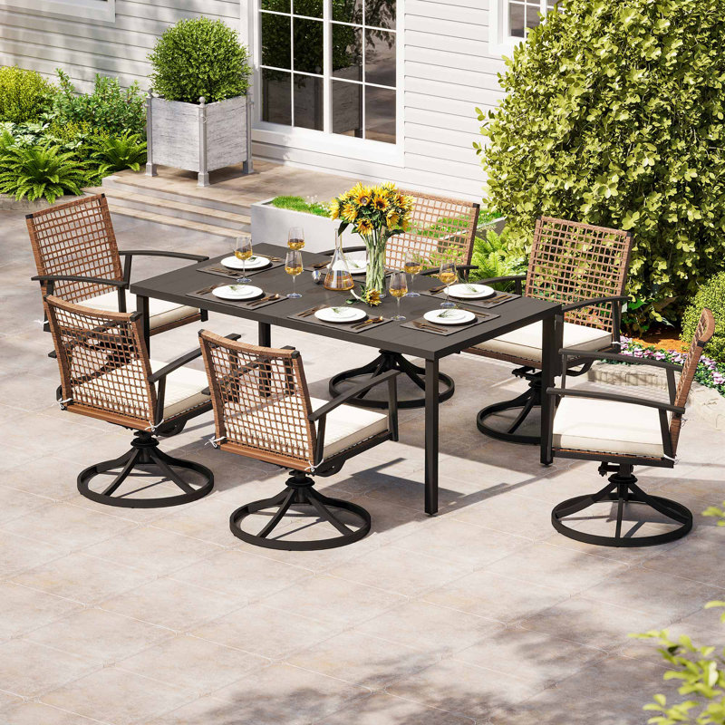 Red Barrel Studio 6 - Person Rectangular Outdoor Swivel Dining Set with Cushions