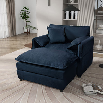 Fauteuil inclinable surdimensionné de 57,48 po avec repose-pieds mobile - méridienne rembourrée en chenille douce pour le salon ou la chambre à coucher, combinaison bricolage, bleu