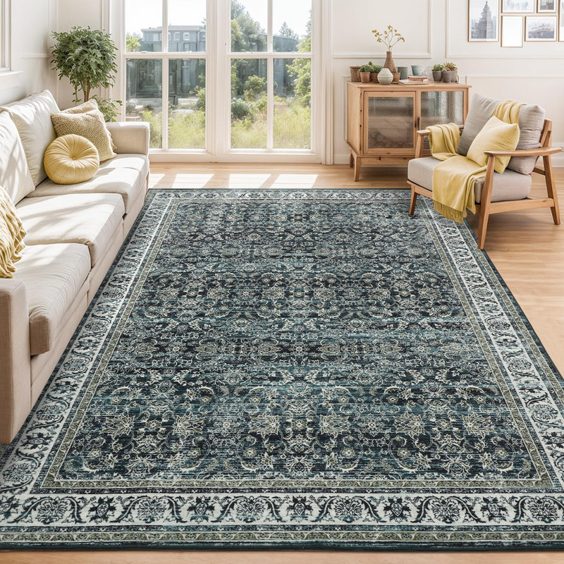 Machine Washable Rug Oriental Style Area Rug Vintage Design Rug Durable Floor Carpet Easy-Cleaning Rug, Rectangle 9' x 12'