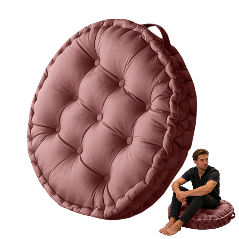 23.6" Round Solid Meditation Cushion, Thick Floor Pillow for Yoga & Tatami, Pink