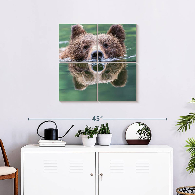 Brampt Grizzly Bear Swimming Reflection, 26" H x 26" W
