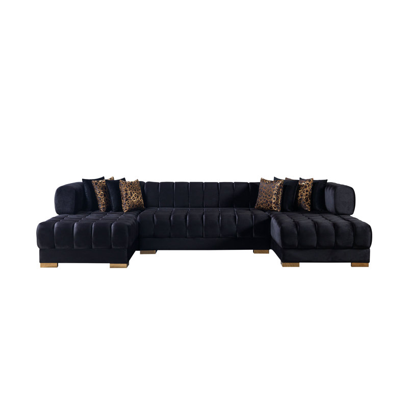 Ariana Velvet Double Chaise Sectional, Black Velvet
