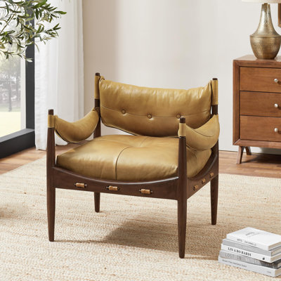 Ramira Top grain Genuine Leather Armchair with tufted button
