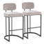 Tabouret de bar à hauteur fixe en métal noir et tissu gris clair - ensemble de 2-266201409-266201410