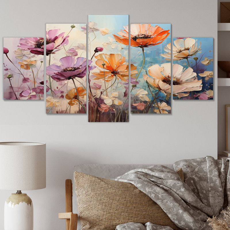 «Meadow Impressionistic Blooms», reproduction sur toile florale, 5 panneaux