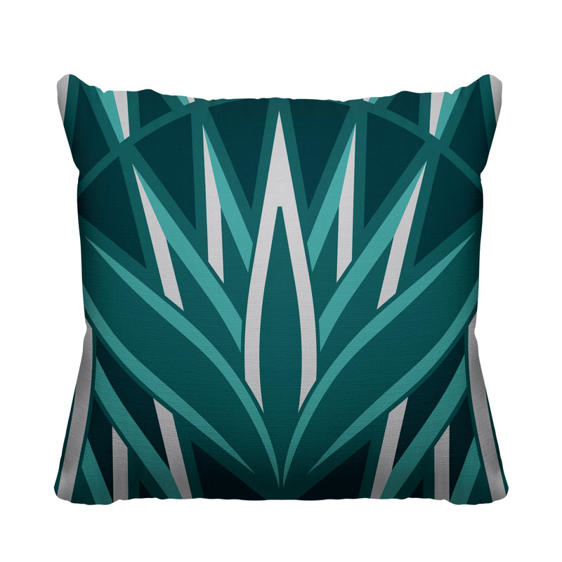 Housse et insert de coussin d'extérieur carré Bloom Tribal, L 17 po x H 17 po, Bleu sarcelle