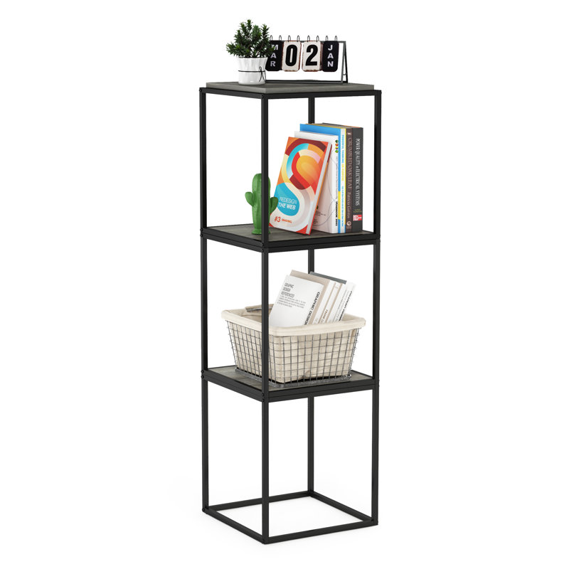 Emilda 38.2cm W Metal Shelving Unit, French Oak Grey/Black