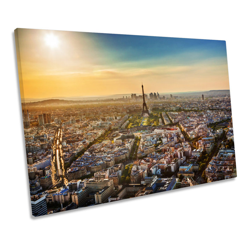 Eiffel Tower Sunset Paris City - Wrapped Canvas Print, 91.4cm H x 137.2cm W x 4cm D