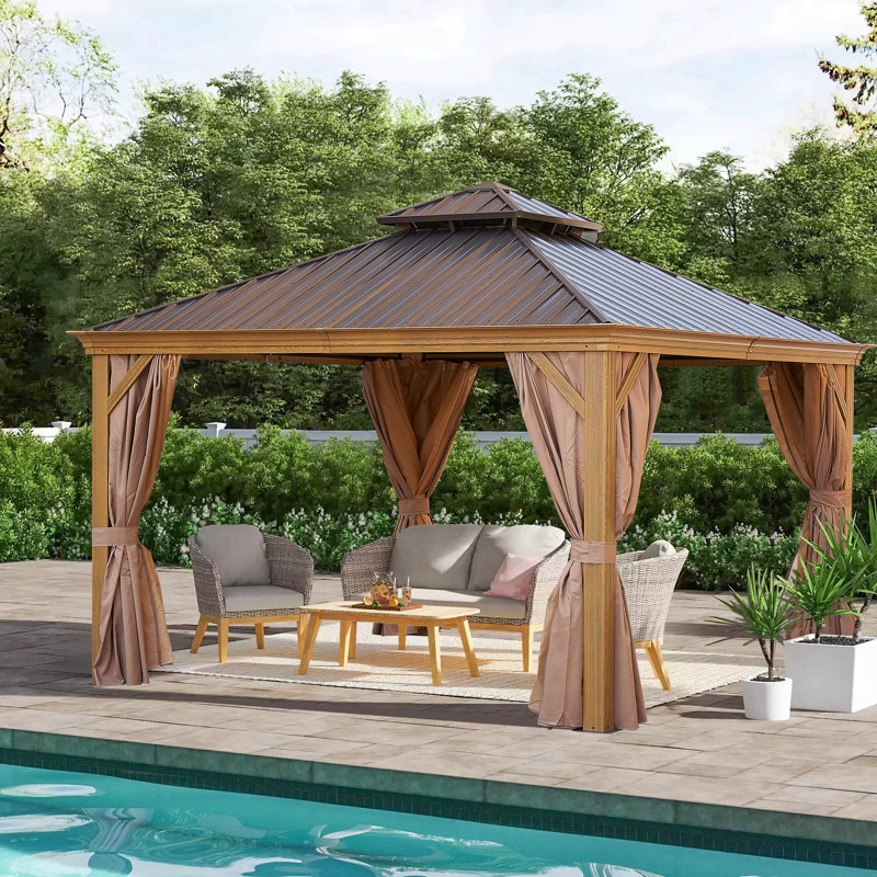 Outdoor Permanent Hardtop Gazebo Canopy, Gray, Gray, 120.96" H x 142.8" W x 142.8" D