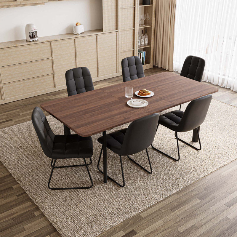 7 - Pieces Modern Kitchen Dining Set, 63'' to 78.7'' Extendable Dining Table with 32.8"H Upholstered Dining Chairs for 6 Person