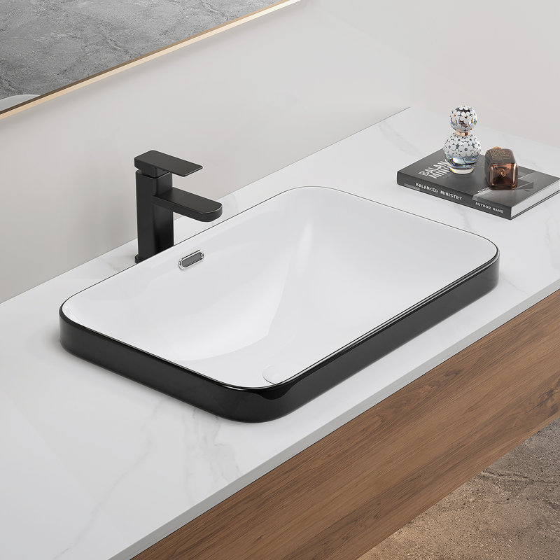 Lavabo de salle de bain encastré en céramique 22,05 po x 15,36 po x 6,7 po - vasque en porcelaine blanche, conception sans couture pour comptoir de meuble-lavabo