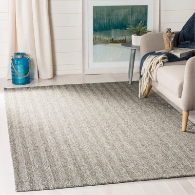 Cherif Wilton Hand Hooked Viscose/Wool Solid Colour Rug in Grey