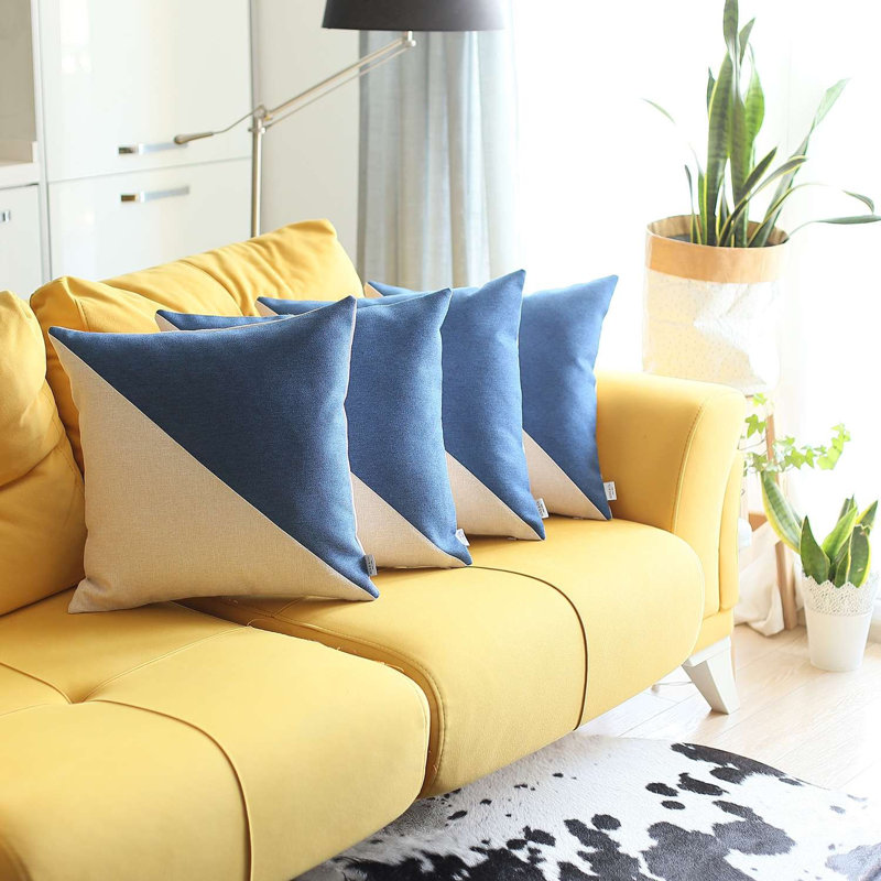 Ensemble de 4 housses de coussin diagonales, Blanc / bleu