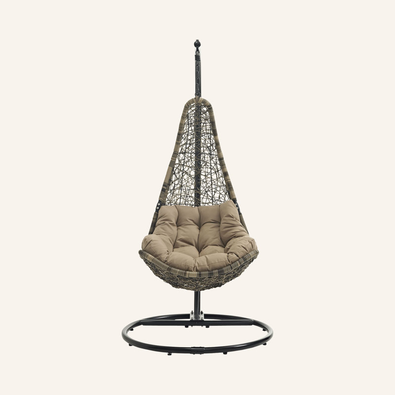 Black Mocha Wicker Rattan Outdoor Hanging Swing Chair with Stand