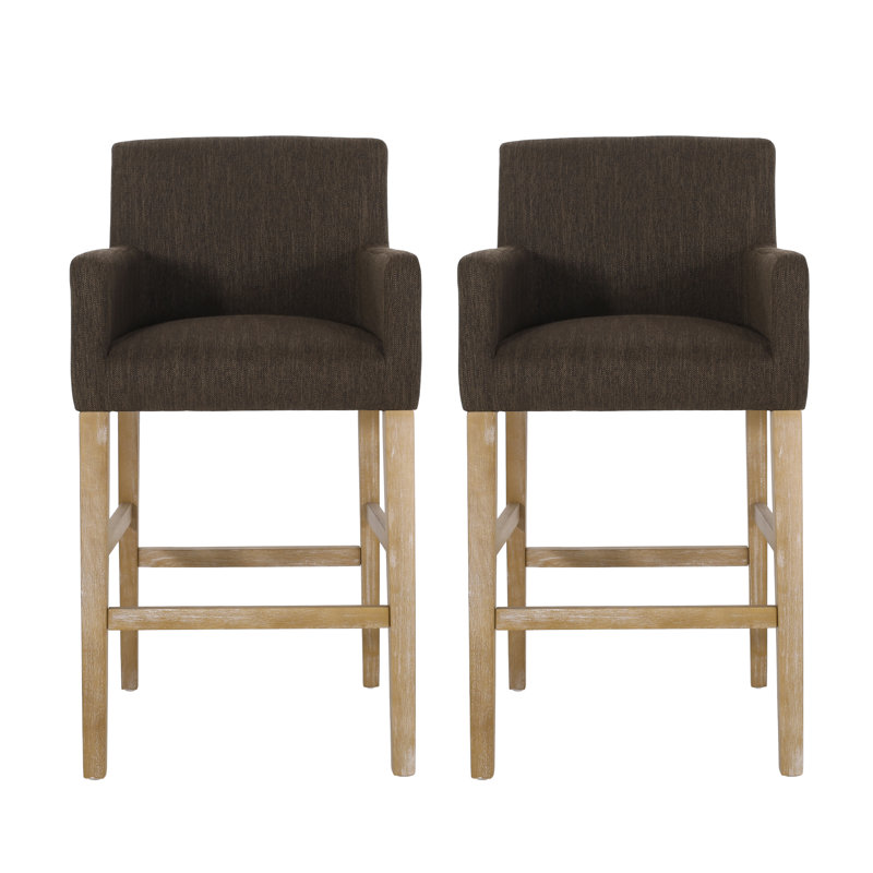 Amenata Upholstered Counter Stool with Solid Wood Frame, Weathered, Beige