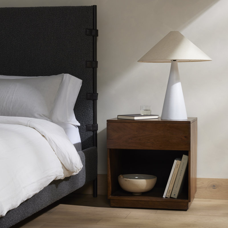 Burnt Acacia 1-Drawer Nightstand with Open Shelf