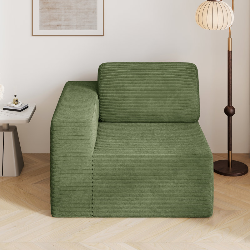 Modular Corduroy 101cm Accent Chair, Facing The Left Handrail, Green