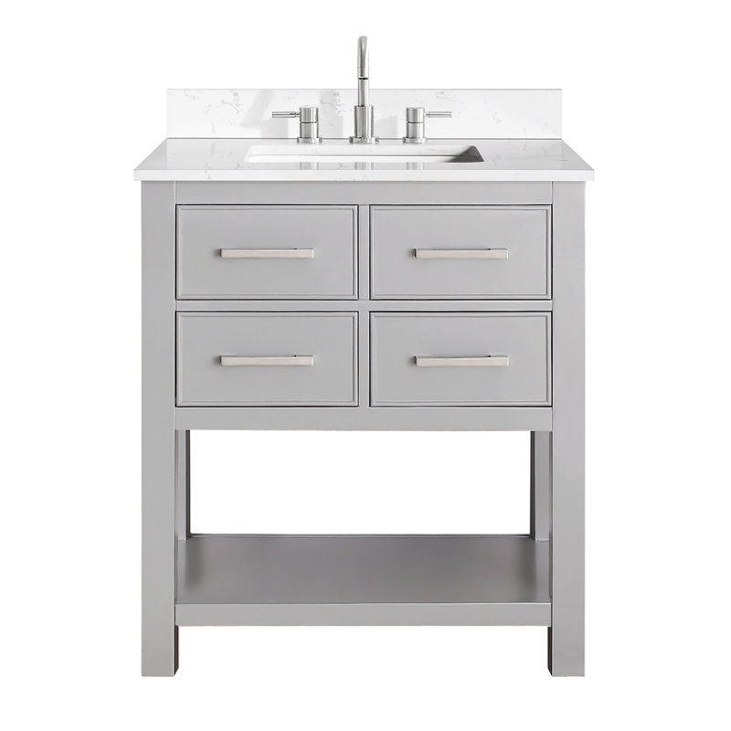 Brooks 31'' W Single Vanity, Chilled Gray, White Engineered Marble, Oval
