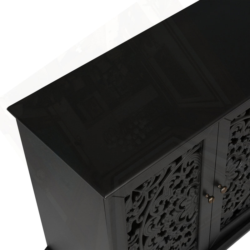 Buffet antique 60 "avec sculptures florales, Noir