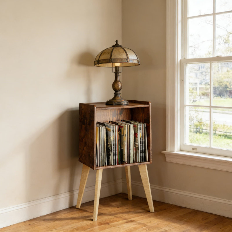 Support pour tourne-disque avec rangement Mid-Century