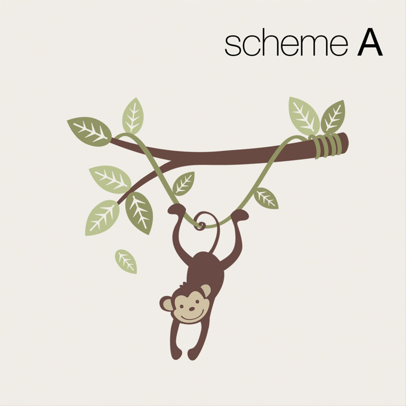 Décalcomanie murale « singe » suspendue sur une branche, Vert mousse / vert sauge