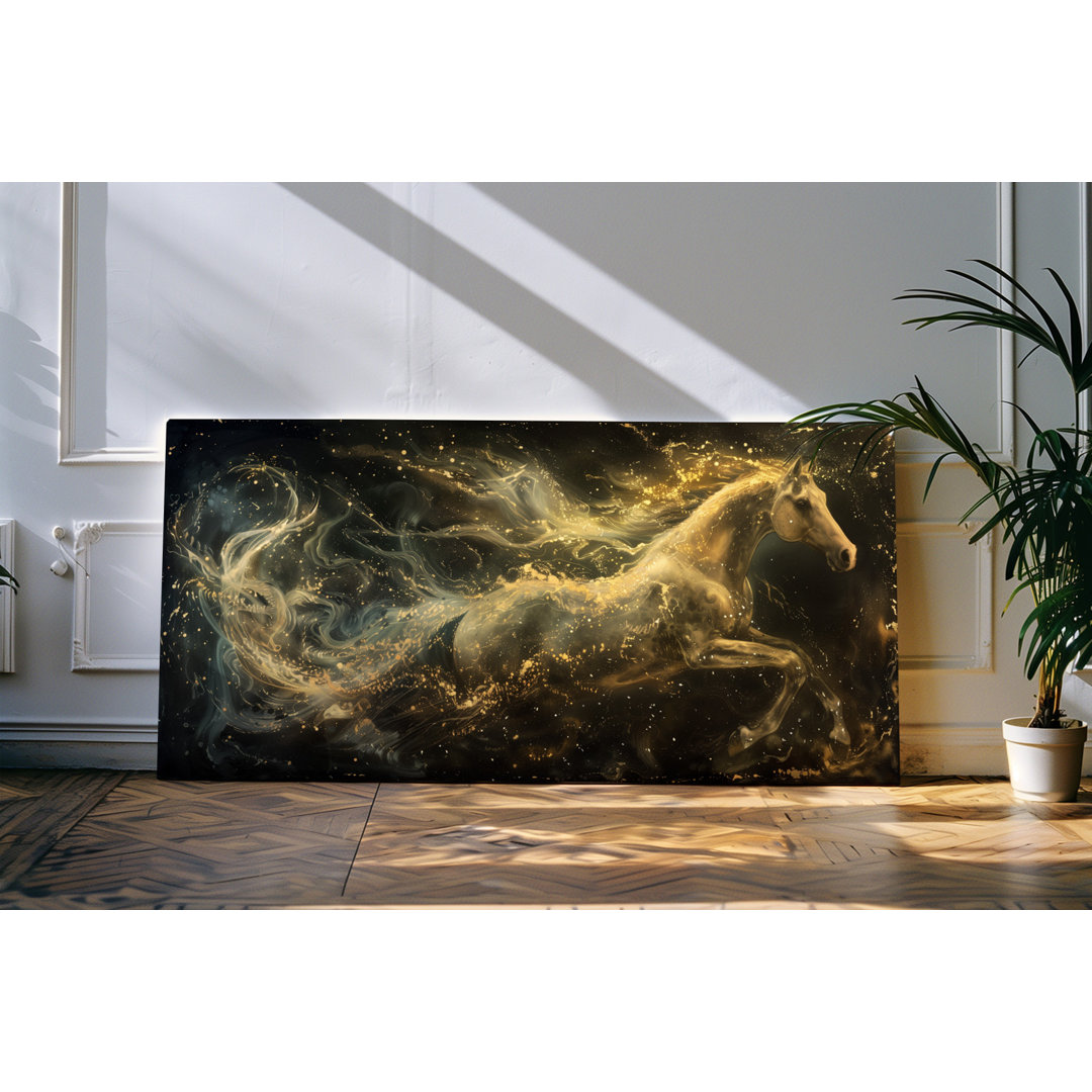 Wandbild 120x60cm Weißes Pferd im Galopp Mystisch Kunstwerk