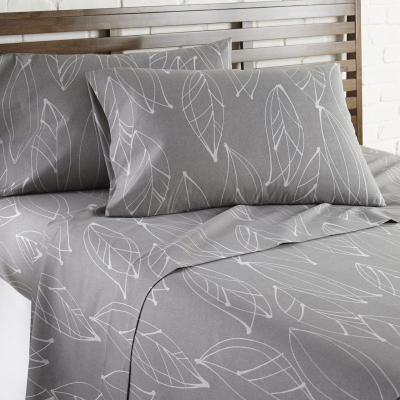 Twin Modern Foliage Grey Microfiber Sheet Set