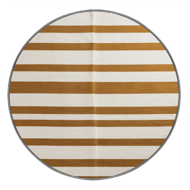 Tapis gris à rayures horizontales lavable à la machine, Rond 6 pi