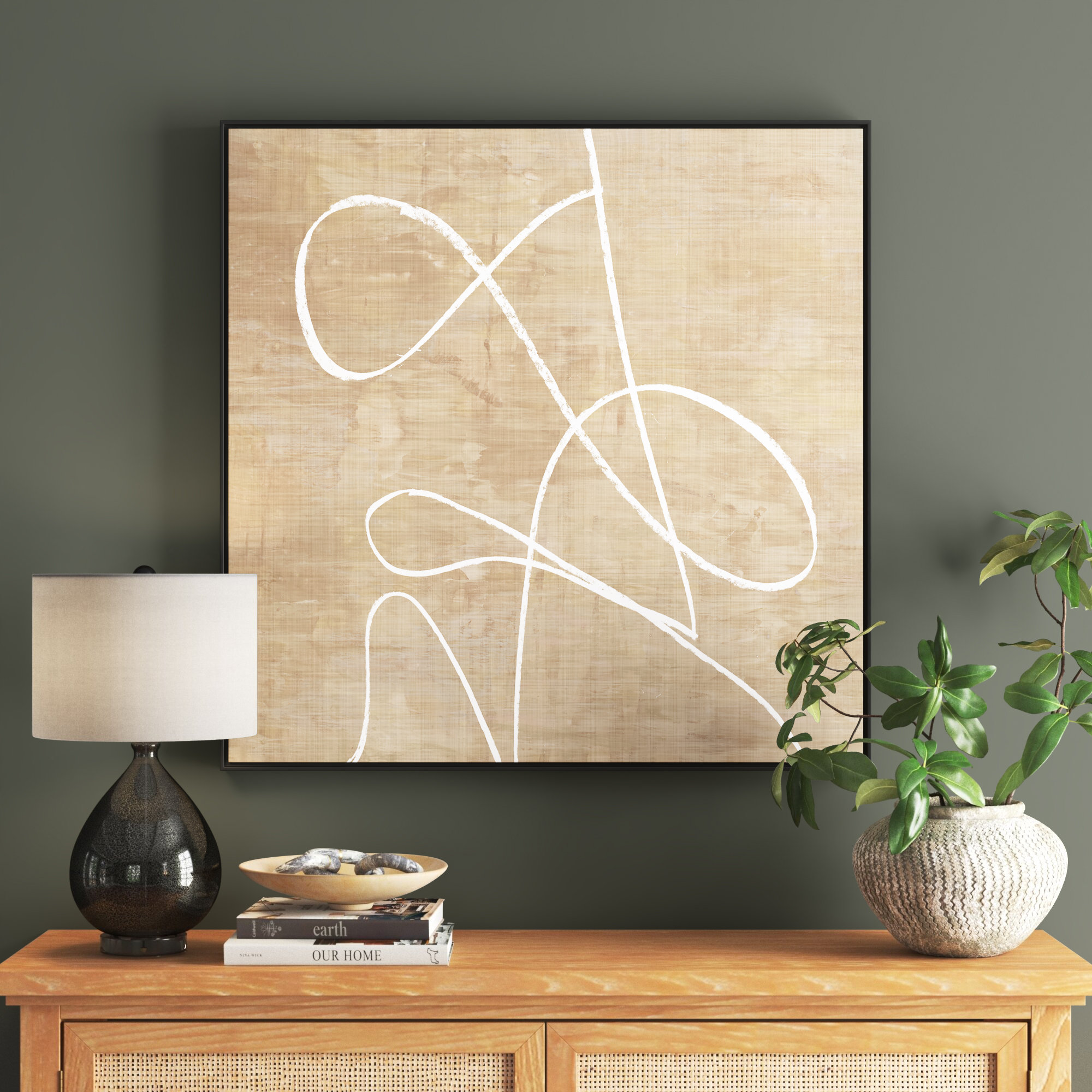 Swooping Lines - Floater Frame Painting on Canvas, 37.5" H x 37.5" W, White