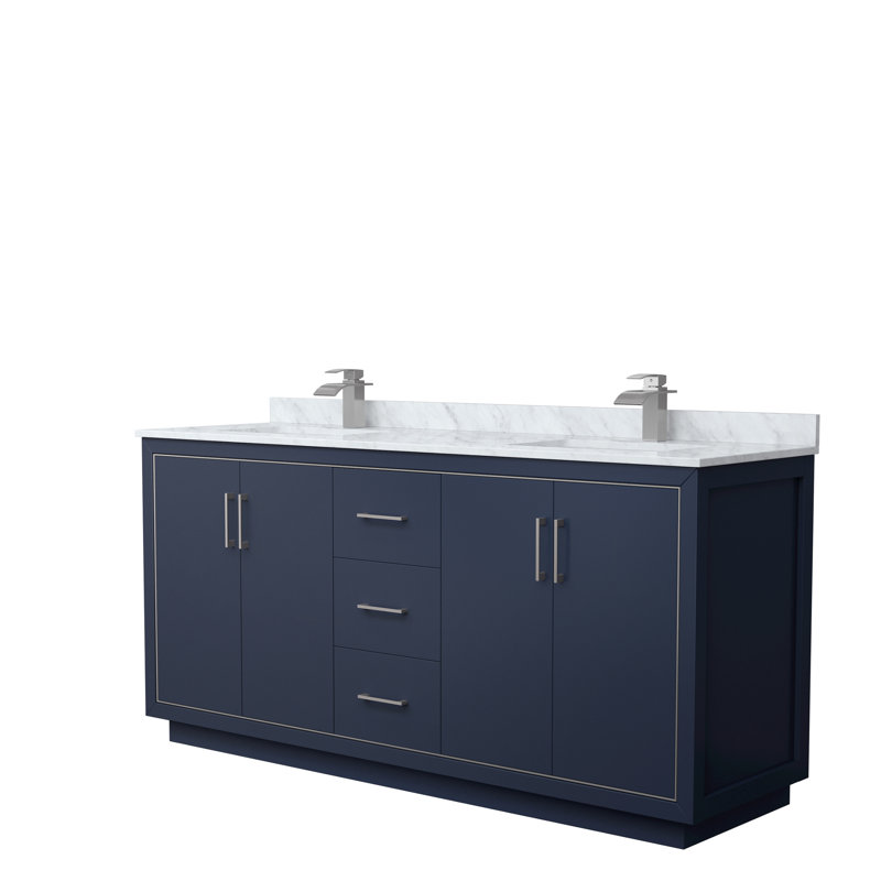 Ensemble de meuble-lavabo double 72 po Icon, Bleu très foncé, Nickel brossé, 66"