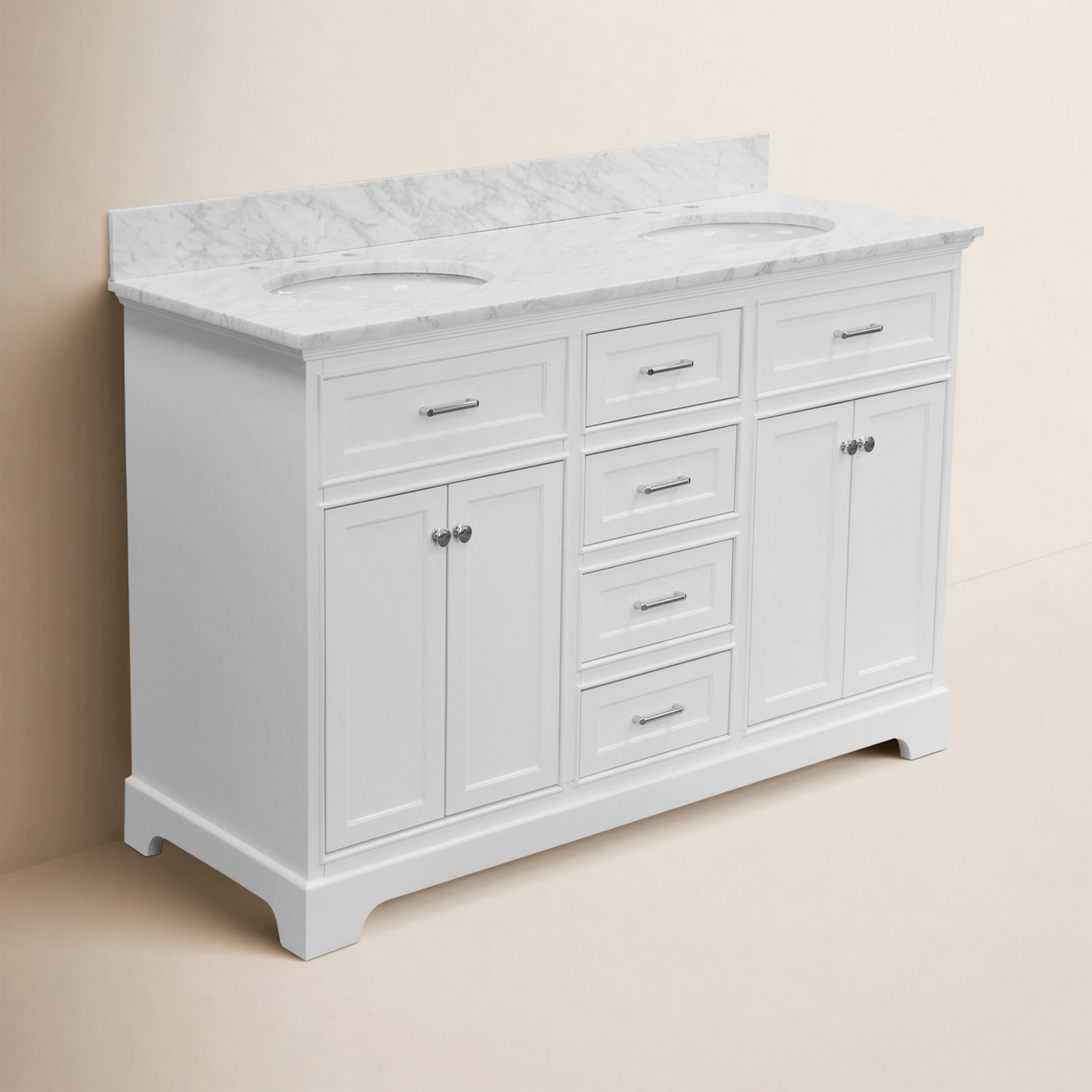 Ronnie 60'' Double Bathroom Vanity, White, Carrara Marble