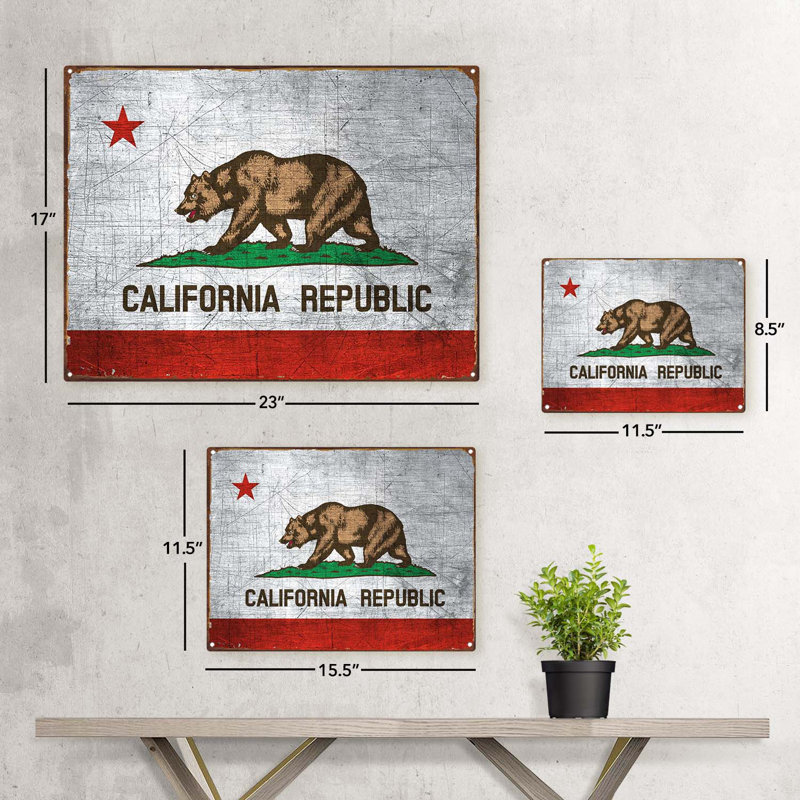 Drapeau californien sur impression métallique, H 11,5 po x l 15,5 po x P 0,04 po
