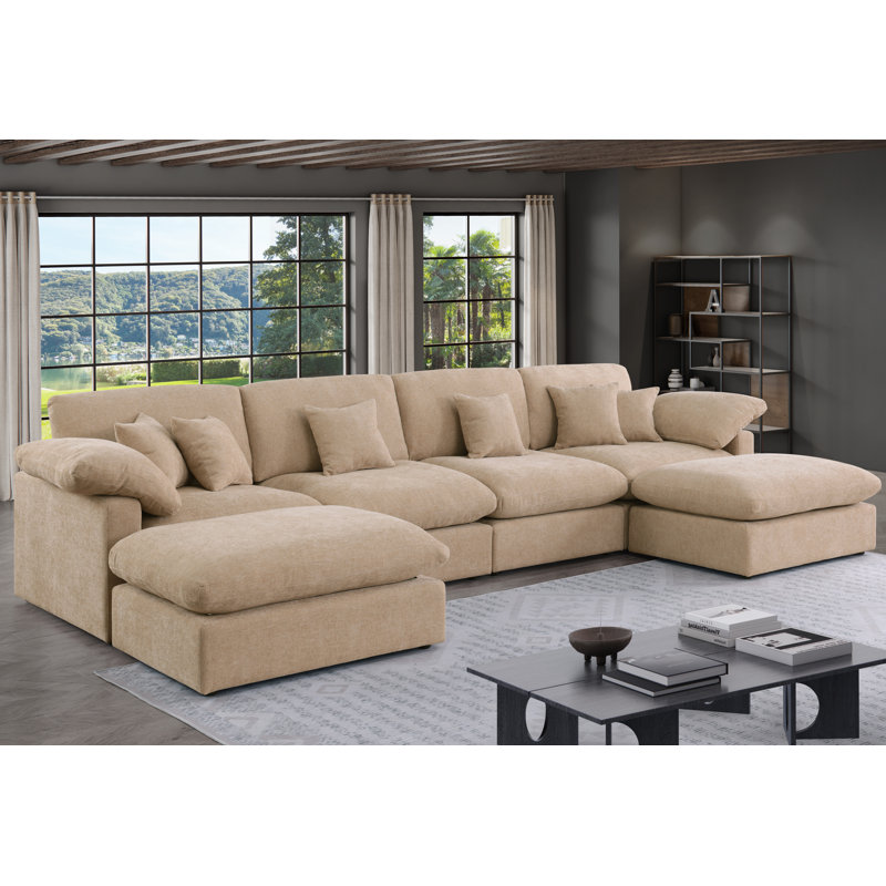 Canapé modulaire surdimensionné moderne en U de 152 po avec repose-pieds modulaire Cloud Comfort, Light Camel Chenille