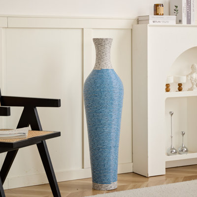 Grand vase de plancher 39 po Eibhinn, finition en rotin deux tons tissé à la main, grand vase décoratif