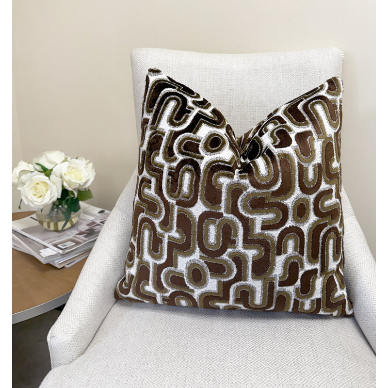 Housse de coussin en velours Retro Graphic, Noyer, 22 x 22 po