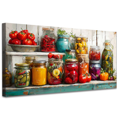 Farmhouse Duppstadt - Rustic Jars Kitchen Pictures Wall Decor for Cozy Spaces, Vintage Culinary Decoration Canvas Artwork with Pine Frame