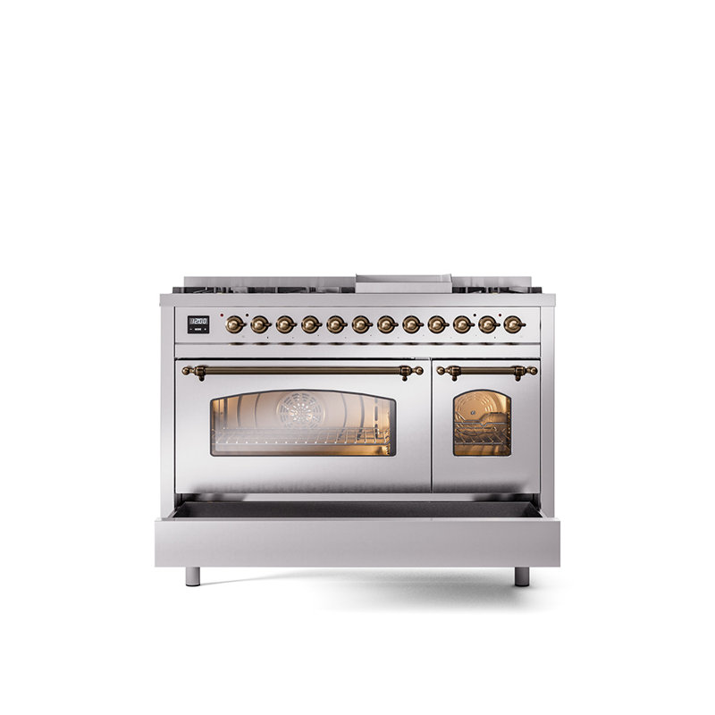 ILVE Nostalgie II 48 Dual Fuel Range , Liquid Propane, Stainless Steel/Bronze