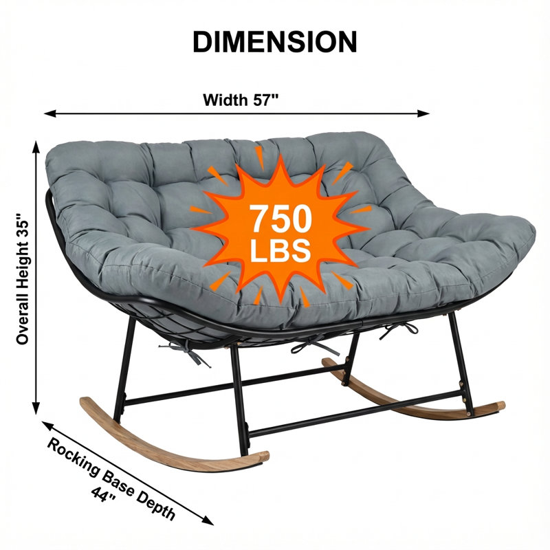 Ensemble de chaises berçantes surdimensionnées 2 pièces avec coussins épais de 6 po Papasan - Chaises longues d'intérieur et d'extérieur