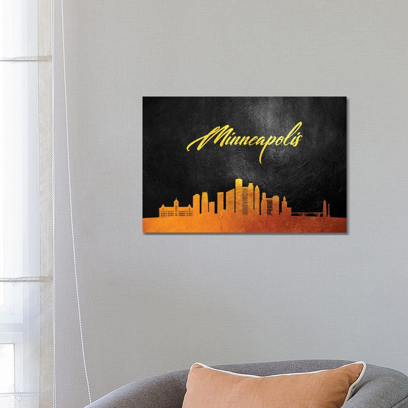 Minneapolis Minnesota Gold Skyline by Adrian Baldovino - Wrapped Canvas Print, 66.04 cm H x 45.72 cm W x 3.175 cm D