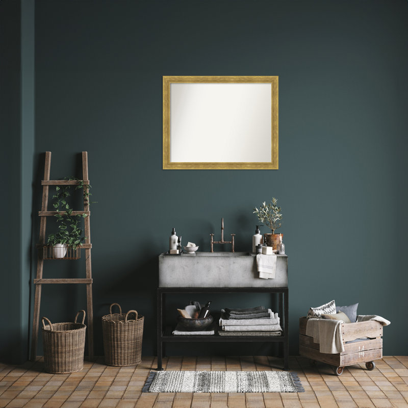 Earmon Solid Wood Wall Mirror, Rectangle, Gold, 25.25" x 31.25"