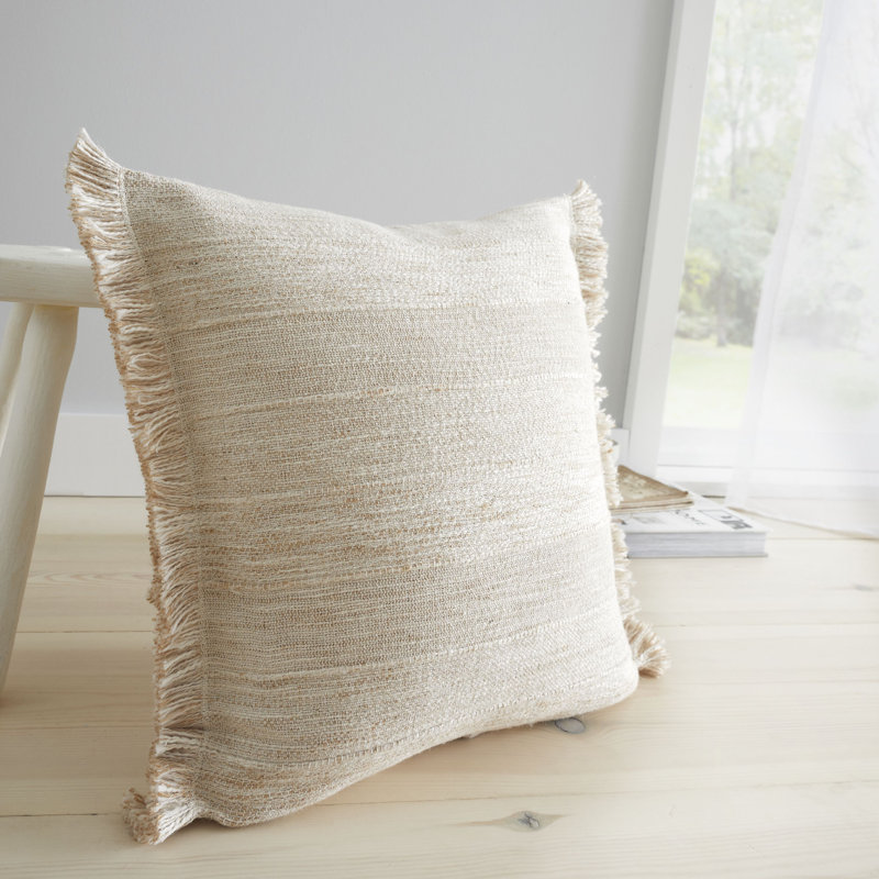 Florin Beige Square Throw Pillow Cover