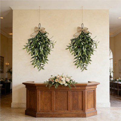 2 pièces couronne en forme de goutte de branche d'olivier 24 pouces pour la porte d'entrée, guirlande extra pleine feuille d'olivier, couronne suspendue de style campagnard pour décoration extérieure printanière, arche de mariage, cuisine