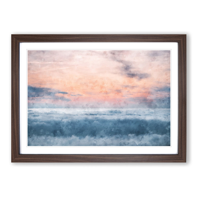 Sea and Clouds in Blue and Pink - Framed Print, 62cm H x 87cm W x 2cm D, Walnut Framed