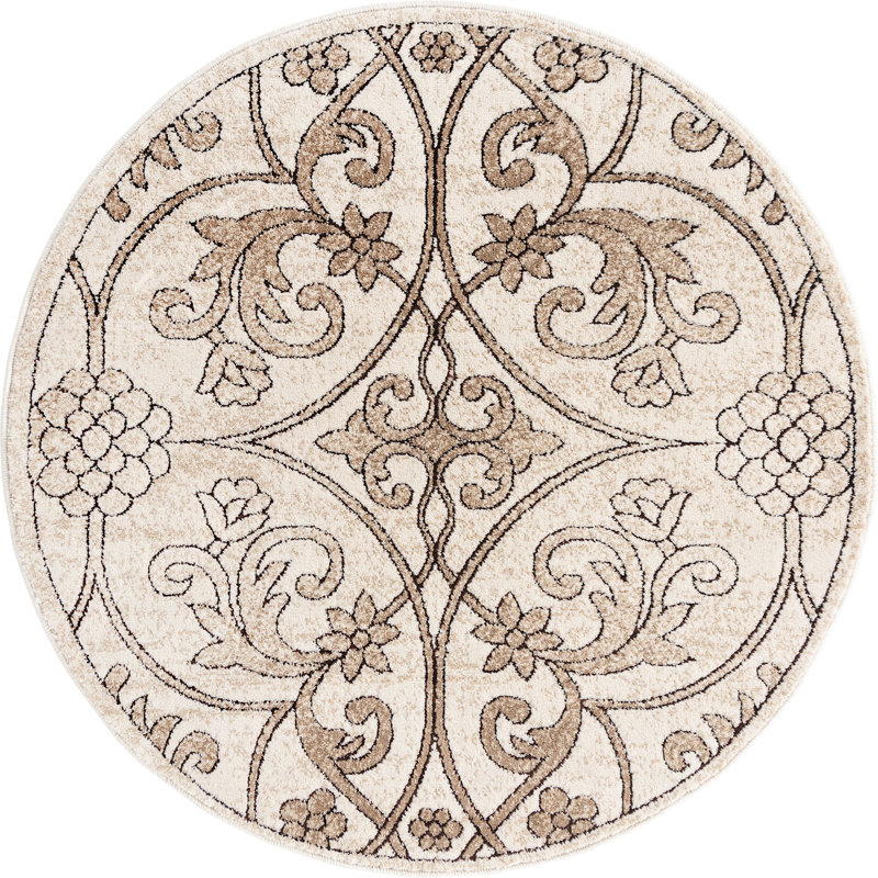 Dathon Floral Area Rug in Bone, Round 3'3"