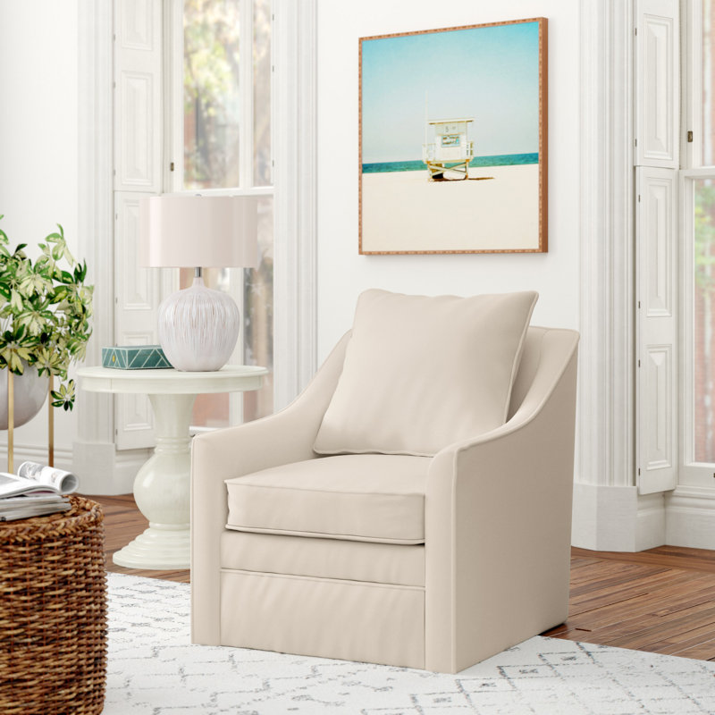 Quincy Upholstered Swivel Armchair, Eggshell-28569
