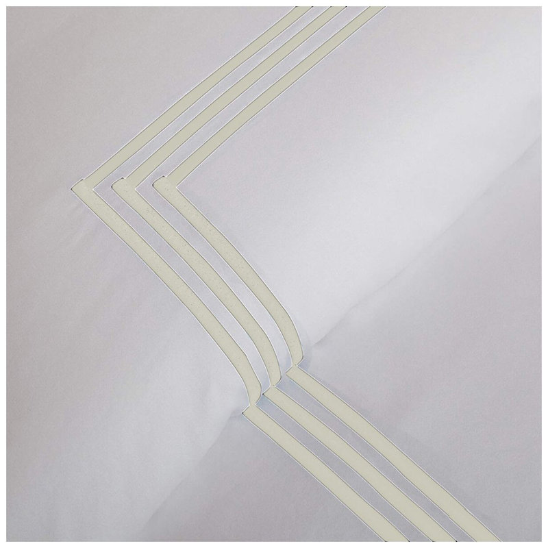 400TC Cotton Triple Embroidery Sateen Solid Duvet Cover Set, California King/King Duvet Cover, White/Ivory