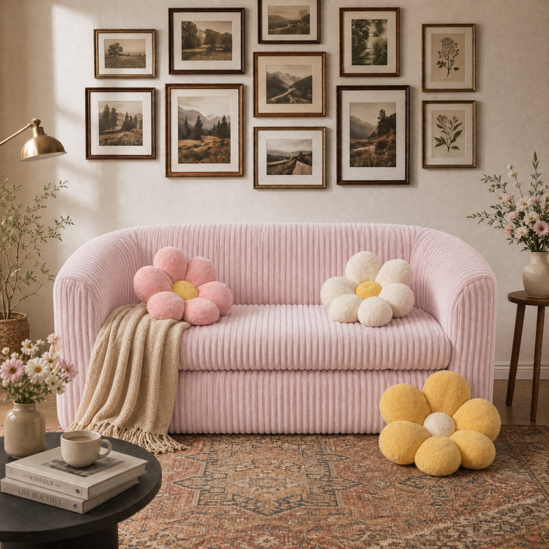 Canapé rembourré en velours côtelé Boneless, H 27,6 po x l 74,8 po x P 31,5 po, Rose