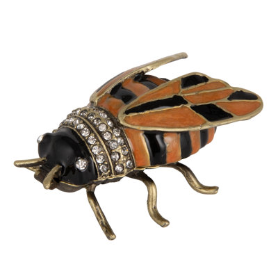 Enameled Bee-Shaped Metal Trinket Box with Jewels
