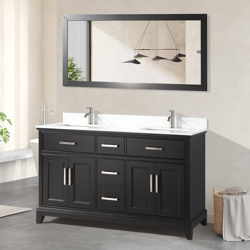  60" Double Bathroom Vanity Set with Mirror, Espresso
